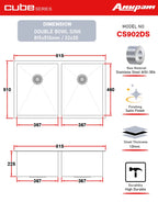 Anupam Sink CS 902 DS | SIZE - 32x20X9 INCHES | Handmade Double Bowl Kitchen Sink | 304 GRADE S.S SINK