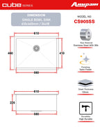 Anupam Sink CS 905 SS | SIZE - 24x18X9 INCHES | Handmade Single Bowl Kitchen Sink | 304 GRADE S.S SINK