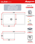 Anupam Sink CS 904 DB | SIZE - 36x18X9 INCHES | Handmade Drain Board Kitchen Sink | 304 GRADE S.S SINK