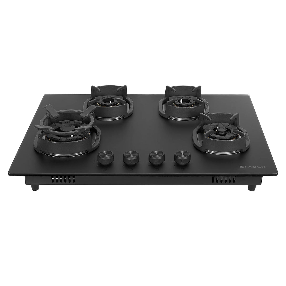 Faber Hob Della Matte Black Finish 72 cm 4 Burner | Premium Brass Burners | Auto Ignition | Toughened Glass