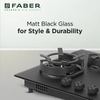Faber Hob Della Matte Black Finish 72 cm 4 Burner | Premium Brass Burners | Auto Ignition | Toughened Glass
