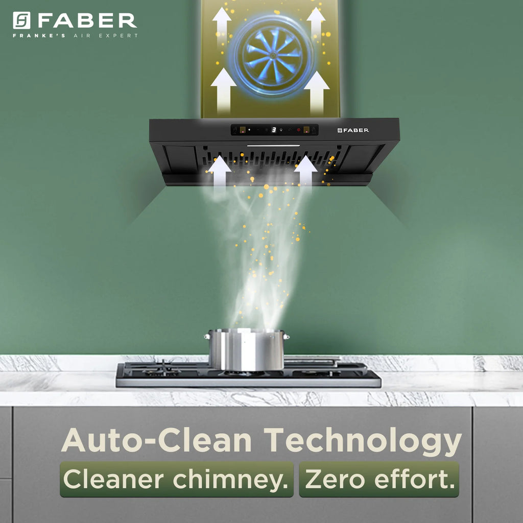 Faber Charm BLDC Filterless Auto Clean Kitchen Chimney 60 cm | Powerful Suction - 1500 m³/hr | Black