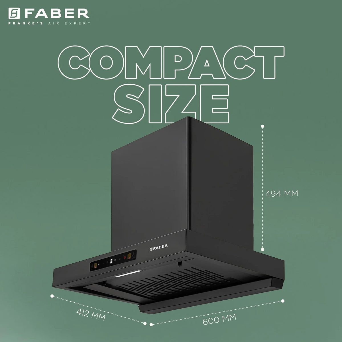 Faber Charm BLDC Filterless Auto Clean Kitchen Chimney 60 cm | Powerful Suction - 1500 m³/hr | Black