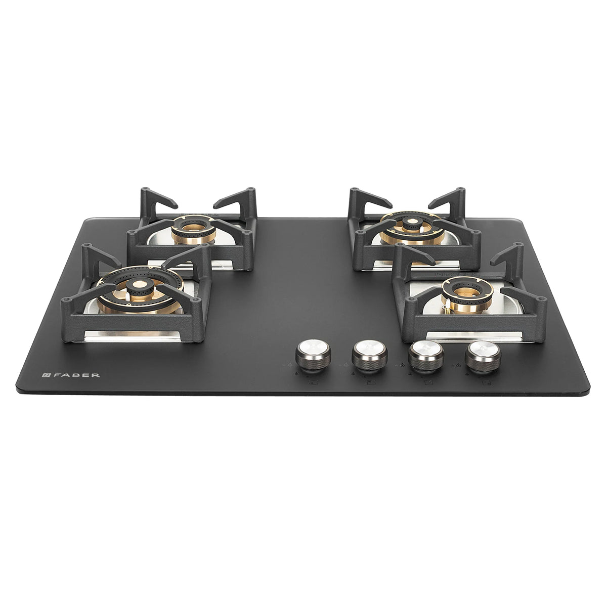 Faber Bella 70 cm 4  Brass Burner Built-in Gas Hob | Matte Black Glass Top | Auto-Ignition |