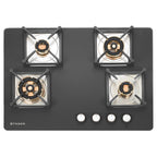Faber Bella 70 cm 4  Brass Burner Built-in Gas Hob | Matte Black Glass Top | Auto-Ignition |