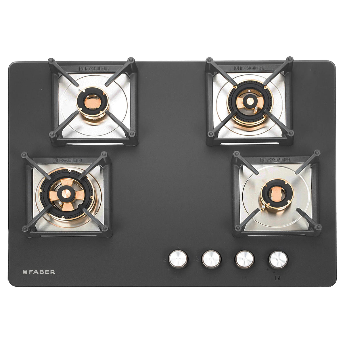 Faber Bella 70 cm 4  Brass Burner Built-in Gas Hob | Matte Black Glass Top | Auto-Ignition |