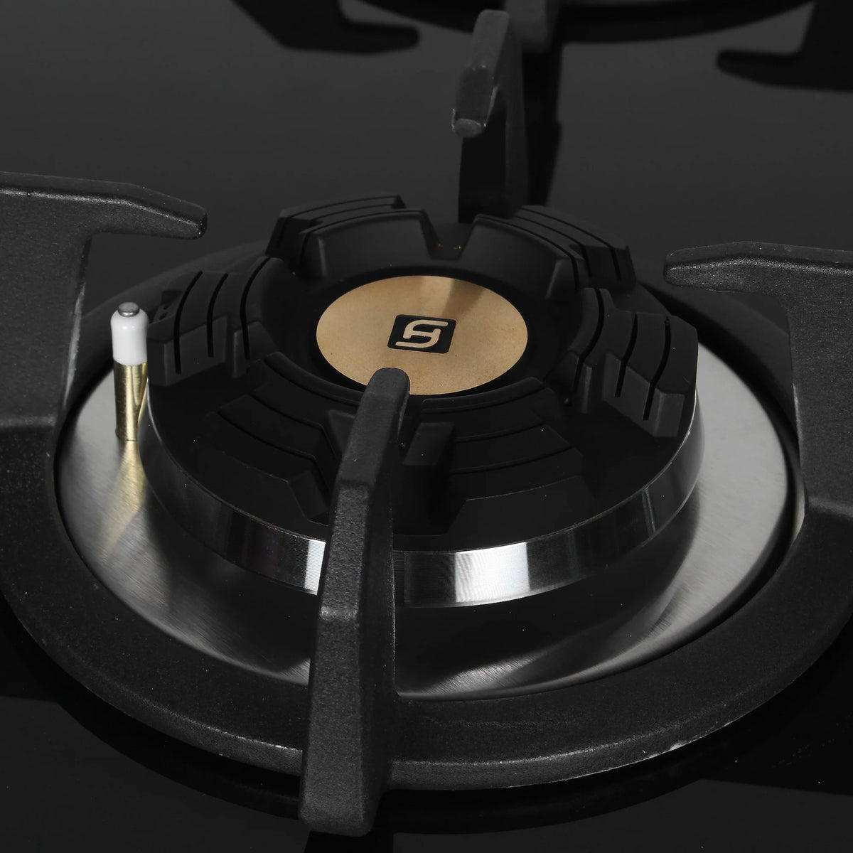 Faber Maxus 60 cm 4 Brass Burner Built-in Gas Hob with Black Tempered Glass Top | Auto-Ignition