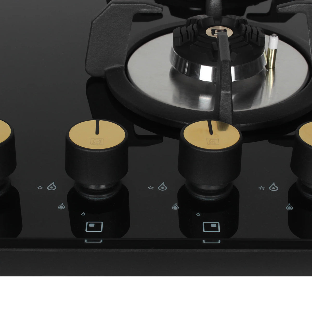 Faber Maxus 60 cm 4 Brass Burner Built-in Gas Hob with Black Tempered Glass Top | Auto-Ignition