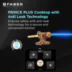 Faber Cooktop Prince Plus 4 Burner 72 cm Slim Glass Cooktop | Premium Brass Burners | Manual Ignition
