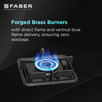 Faber Cooktop Prince Plus 3 Burner 77 cm Slim Glass Cooktop | Premium Brass Burners | Manual Ignition
