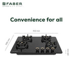 Faber Hob Experia Elegant Black Design 70 cm 4 Burner | Premium Brass Burners | Auto Ignition | Toughened Glass