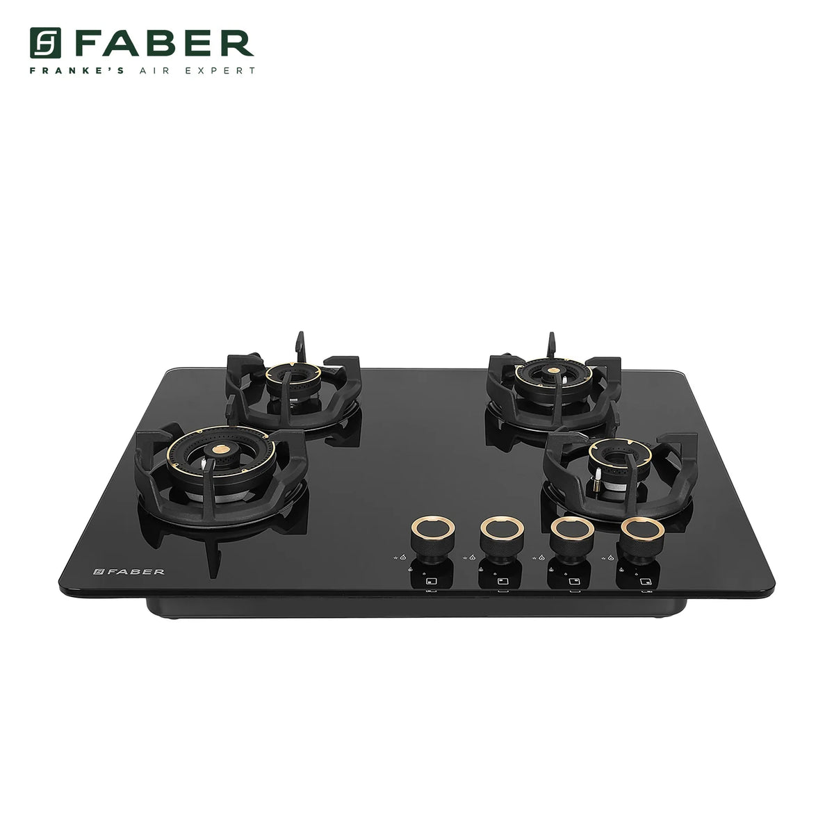 Faber Hob Experia Elegant Black Design 70 cm 4 Burner | Premium Brass Burners | Auto Ignition | Toughened Glass