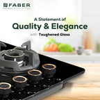 Faber Hob Experia Elegant Black Design 70 cm 4 Burner | Premium Brass Burners | Auto Ignition | Toughened Glass