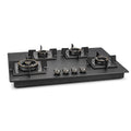 Glen 77 cm 4 Burner Matte Black Glass Hob with 4 Forged Brass Burners & Multi-Spark Auto Ignition (BH1074SQHTTRMG)