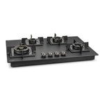 Glen 77 cm 4 Burner Matte Black Glass Hob with 4 Forged Brass Burners & Multi-Spark Auto Ignition (BH1074SQHTTRMG)