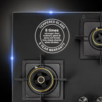 Glen 77 cm 4 Burner Matte Black Glass Hob with 4 Forged Brass Burners & Multi-Spark Auto Ignition (BH1074SQHTTRMG)