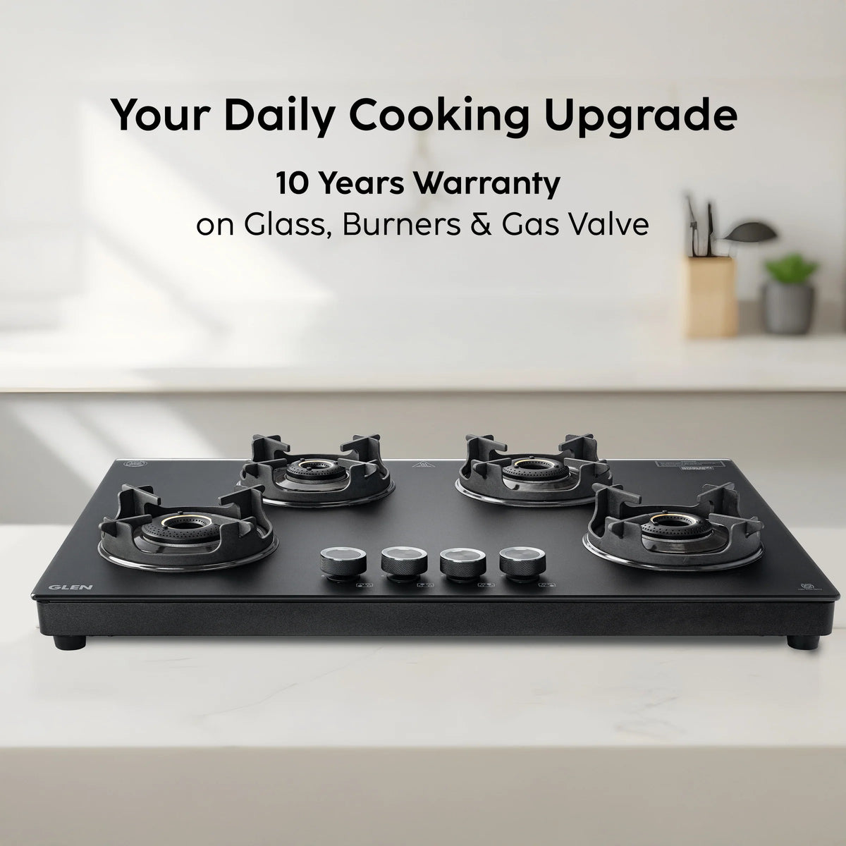Glen CT 1045 Ultra Slim MG 75 cm Gas Cooktop | Auto Ignition | 4 Brass Burners | 75 cm | 1045USMG