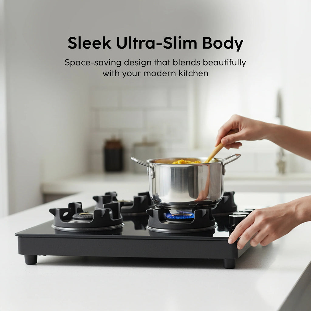 Glen CT 1045 Ultra Slim MG 75 cm Gas Cooktop | Auto Ignition | 4 Brass Burners | 75 cm | 1045USMG