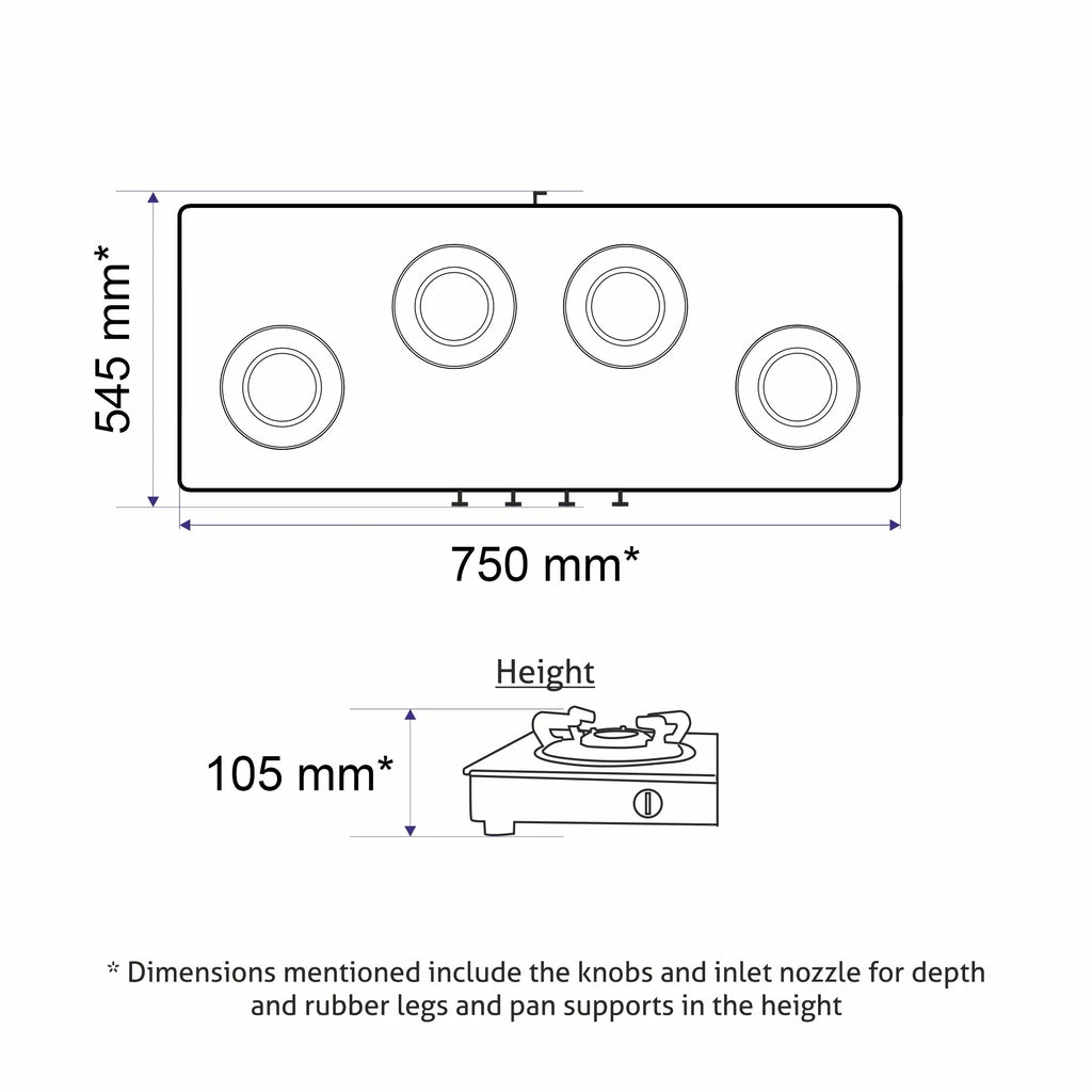 Glen CT 1045 Ultra Slim MG 75 cm Gas Cooktop | Auto Ignition | 4 Brass Burners | 75 cm | 1045USMG