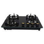 Faber Maxus 60 cm 4 Brass Burner Built-in Gas Hob with Black Tempered Glass Top | Auto-Ignition