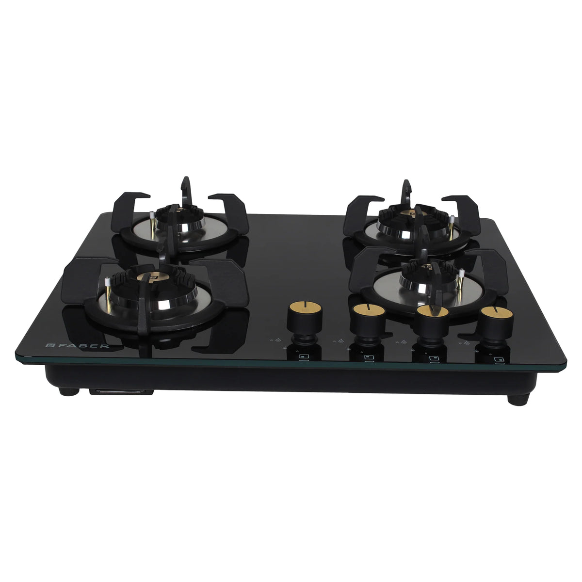 Faber Maxus 60 cm 4 Brass Burner Built-in Gas Hob with Black Tempered Glass Top | Auto-Ignition
