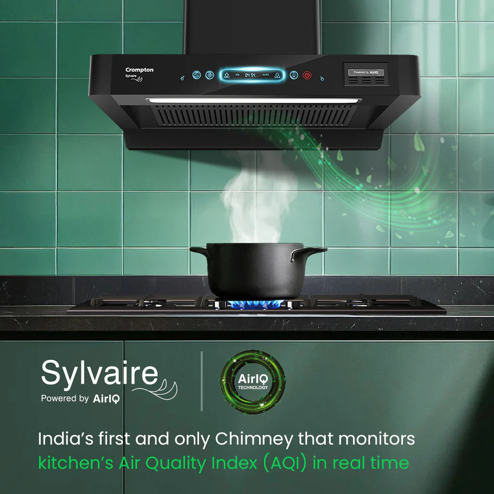 Crompton Sylvaire 60 cm Chimney | Filterless Technology | 2100 m³/hr Suction | Smart ON feature | Auto Clean
