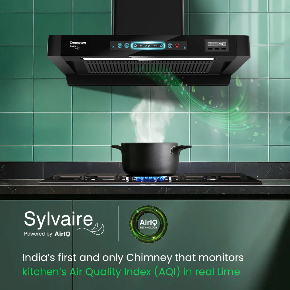 Crompton Sylvaire 75 cm Chimney | Filterless Technology | 2100 m³/hr Suction | Smart ON feature | Auto Clean