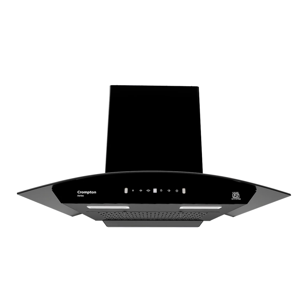 Crompton Aeries Curved 60 cm Filterless Kitchen Chimney | 1280 m³/hr Suction | Gesture Control | Thermal Auto Clean