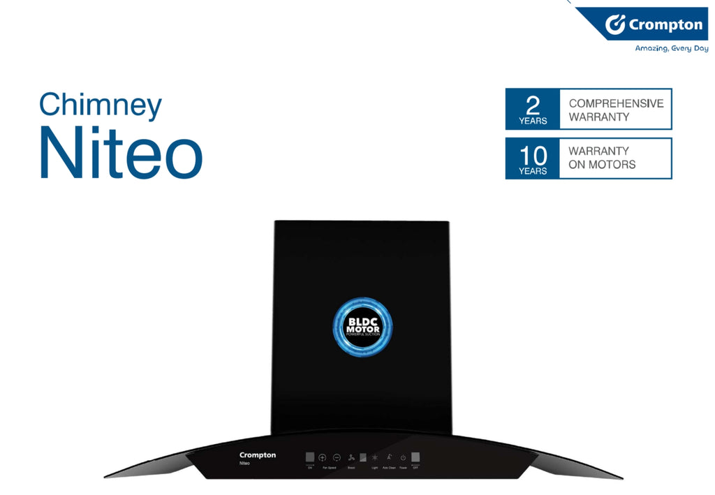 Crompton Niteo Curved (NIC-60) 60 cm Chimney | Self Intelli Auto Clean | Max Suction 1500 m³/hr | BLDC Motor |