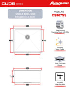 Anupam Sink CS 907 SS | SIZE - 21x18X9 INCHES | Handmade Single Bowl Kitchen Sink | 304 GRADE S.S SINK