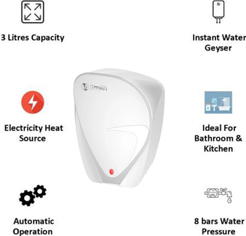 A.O. Smith FAST-ON 3L Instant Water Heater | 3kW Compact Instant Geyser