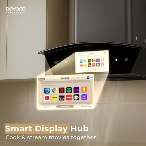 Beyond Appliances Asteria 60 cm Smart Kitchen Chimney | 1408 CMH Suction | Auto Clean | Smart Display Hub | Dual Speakers