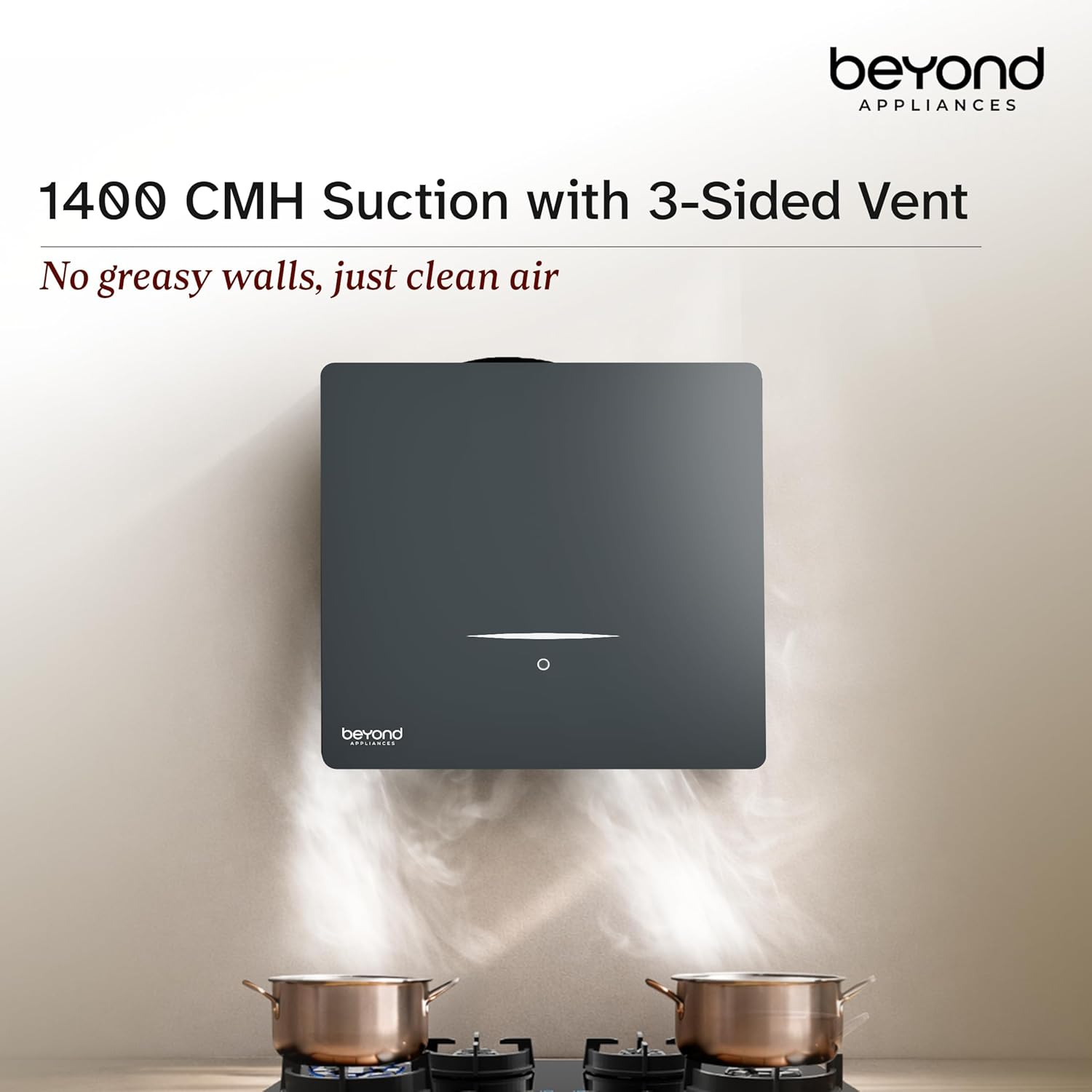 Beyond Appliances Cube Pro Plug N Play 60 cm Ductless Kitchen Chimney | Filterless | Auto Clean | Recirculation Technology | No Duct Required