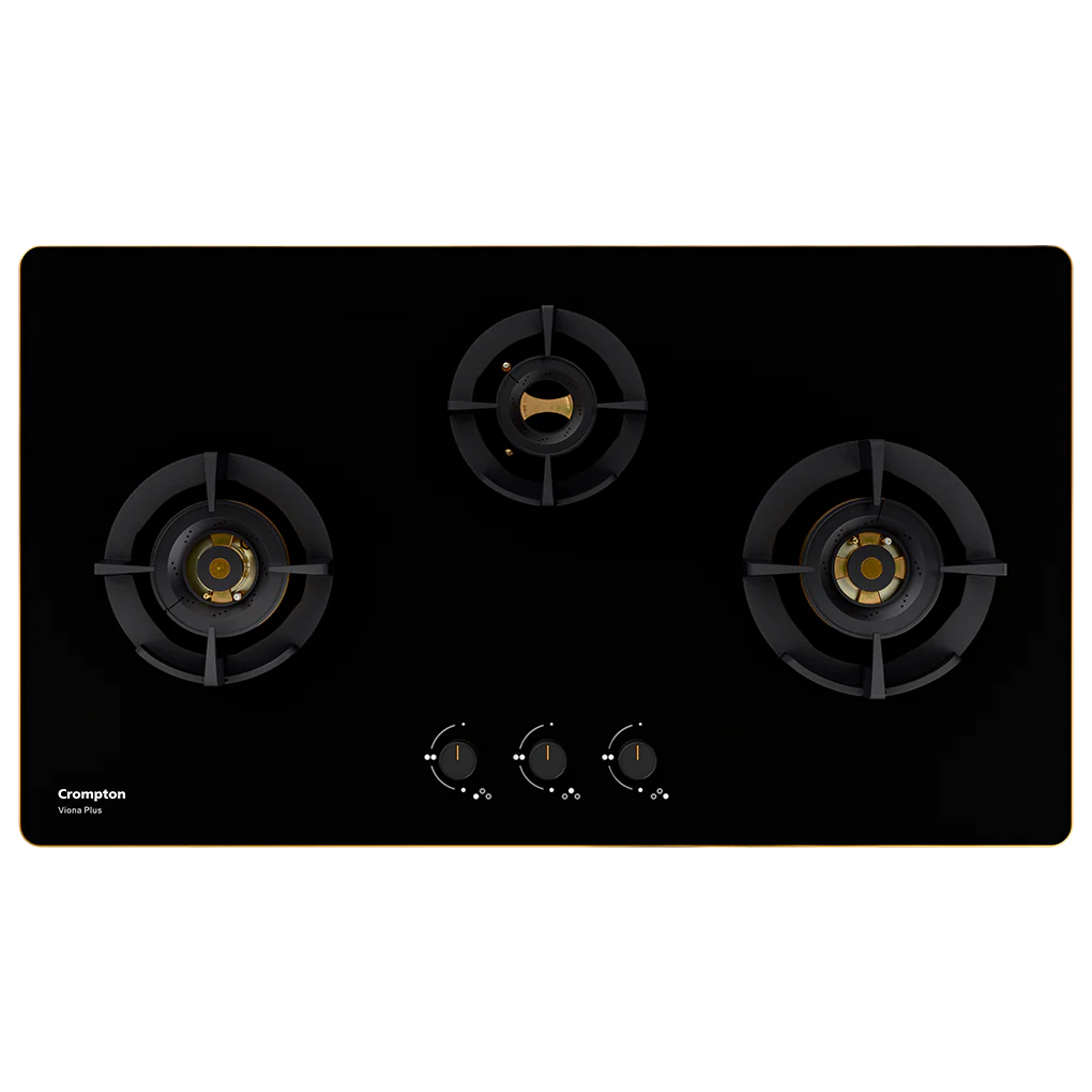 Crompton Hob Viona Plus Matte Black  78 cm 3 Burner | Premium Brass Burners | Auto Ignition | Toughened Glass Finish