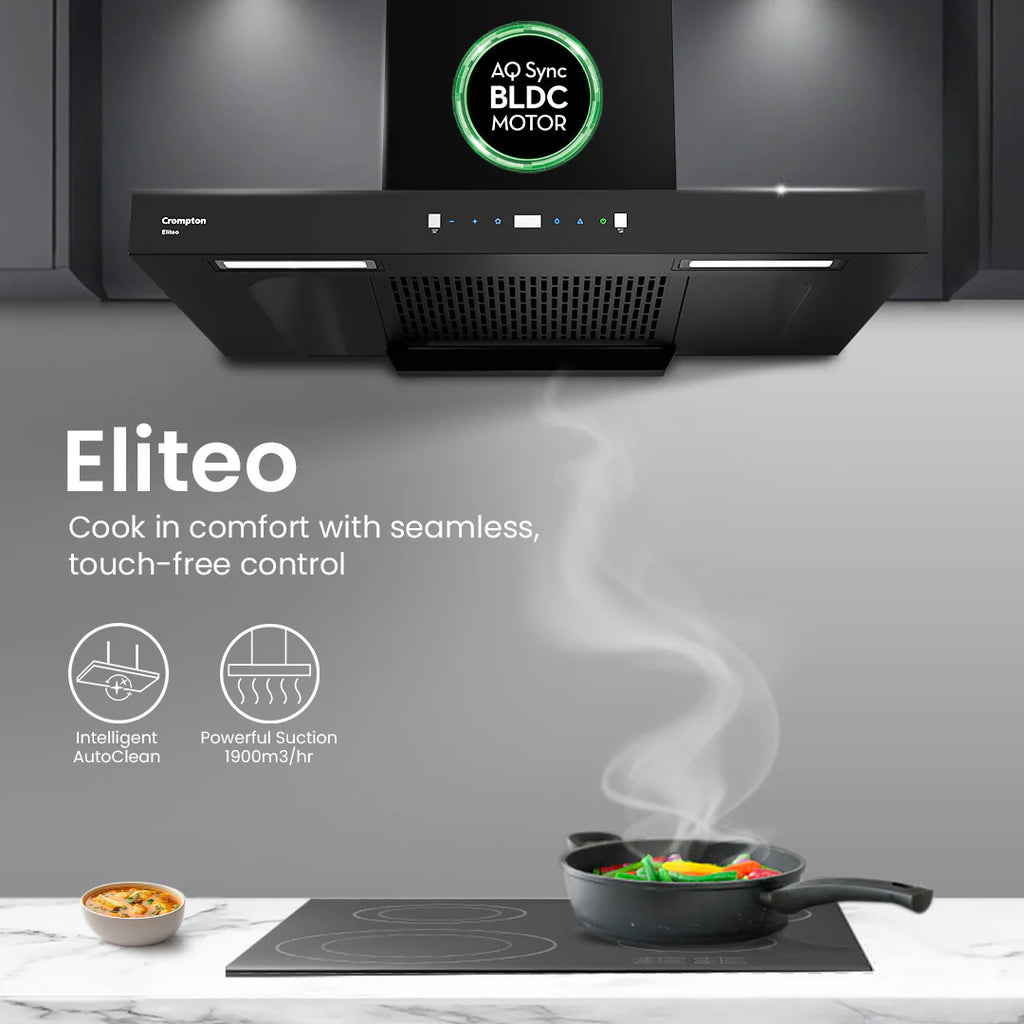 Crompton Eliteo Box 75 cm(ELB-75) Chimney | Filterless Technology | Smart ON feature | Auto Clean