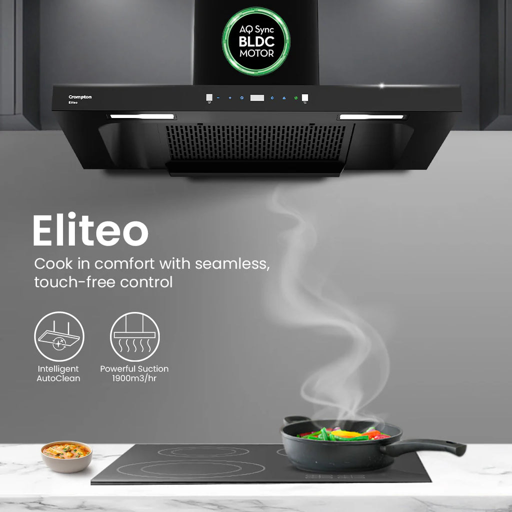 Crompton Eliteo Box 90 cm(ELB-90) Chimney | Filterless Technology | Smart ON feature | Auto Clean