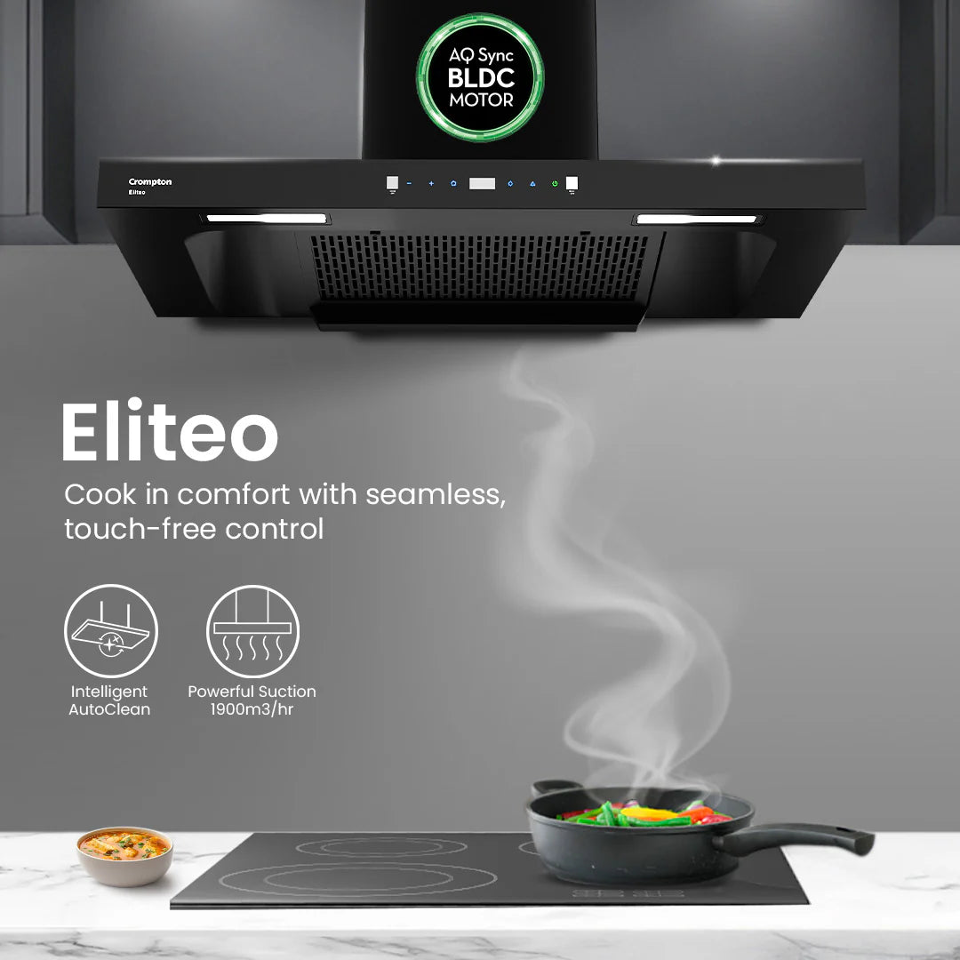 Crompton Eliteo Box 90 cm(ELB-90) Chimney | Filterless Technology | Smart ON feature | Auto Clean