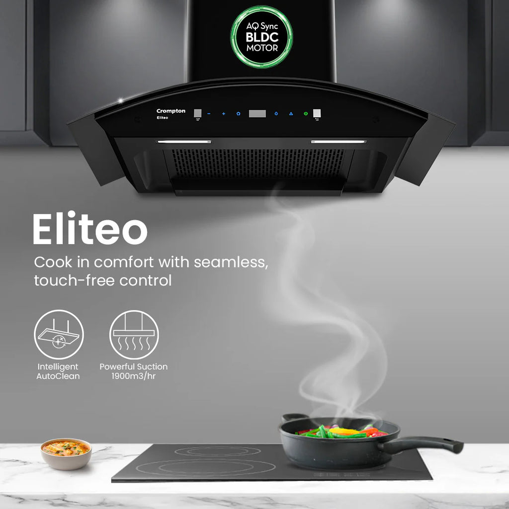 Crompton Eliteo Curve 60 cm(ELC-60) Chimney | Filterless Technology | Smart ON feature | Auto Clean