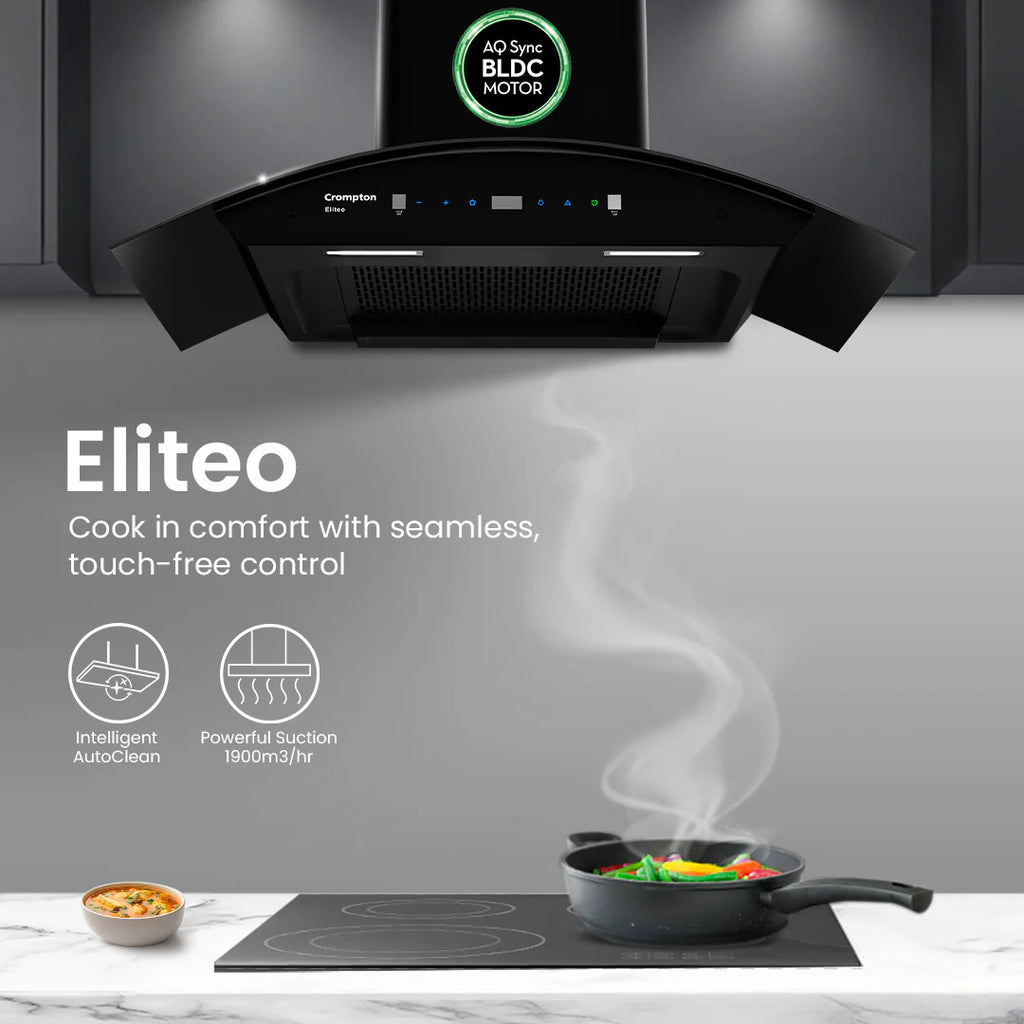 Crompton Eliteo Curve 75 cm(ELC-75) Chimney | Filterless Technology | Smart ON feature | Auto Clean