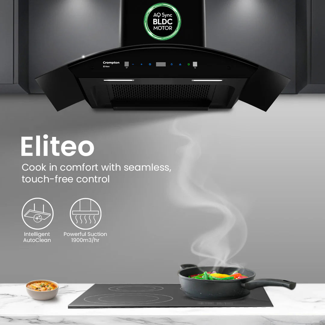 Crompton Eliteo Curve 75 cm(ELC-75) Chimney | Filterless Technology | Smart ON feature | Auto Clean