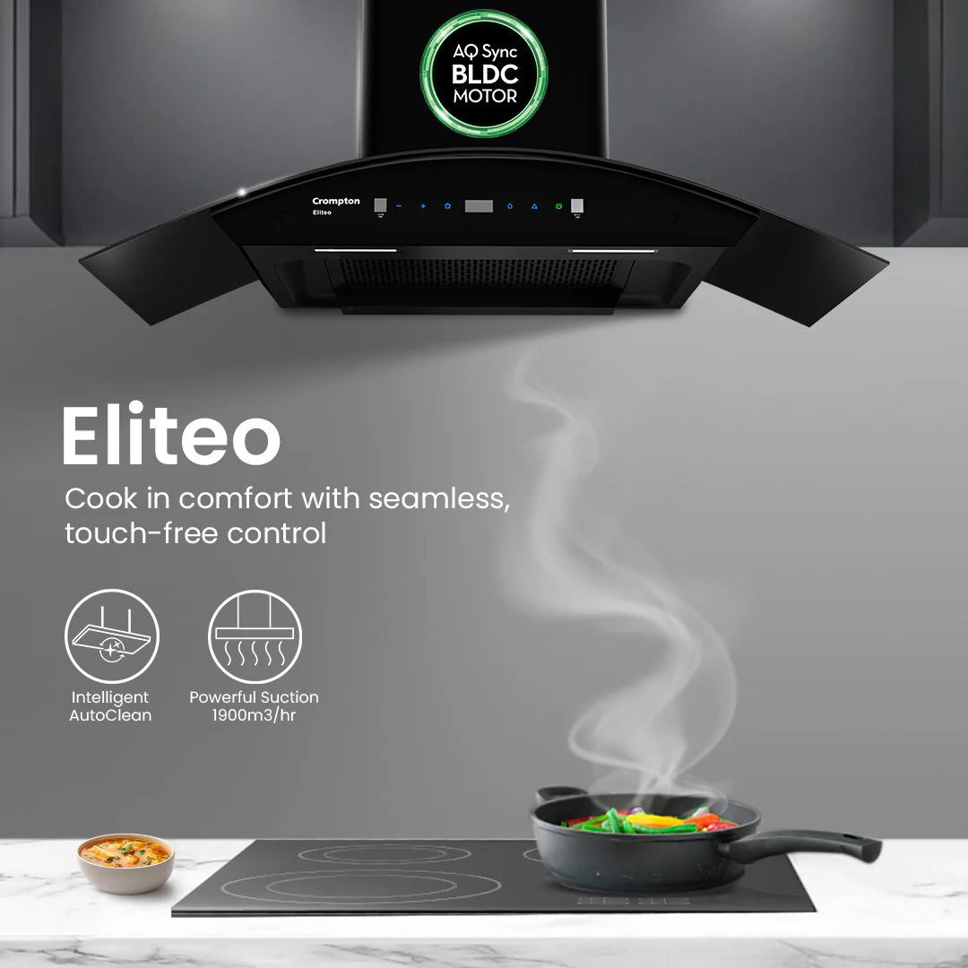 Crompton Eliteo Curve 90 cm(ELC-90) Chimney | Filterless Technology | Smart ON feature | Auto Clean