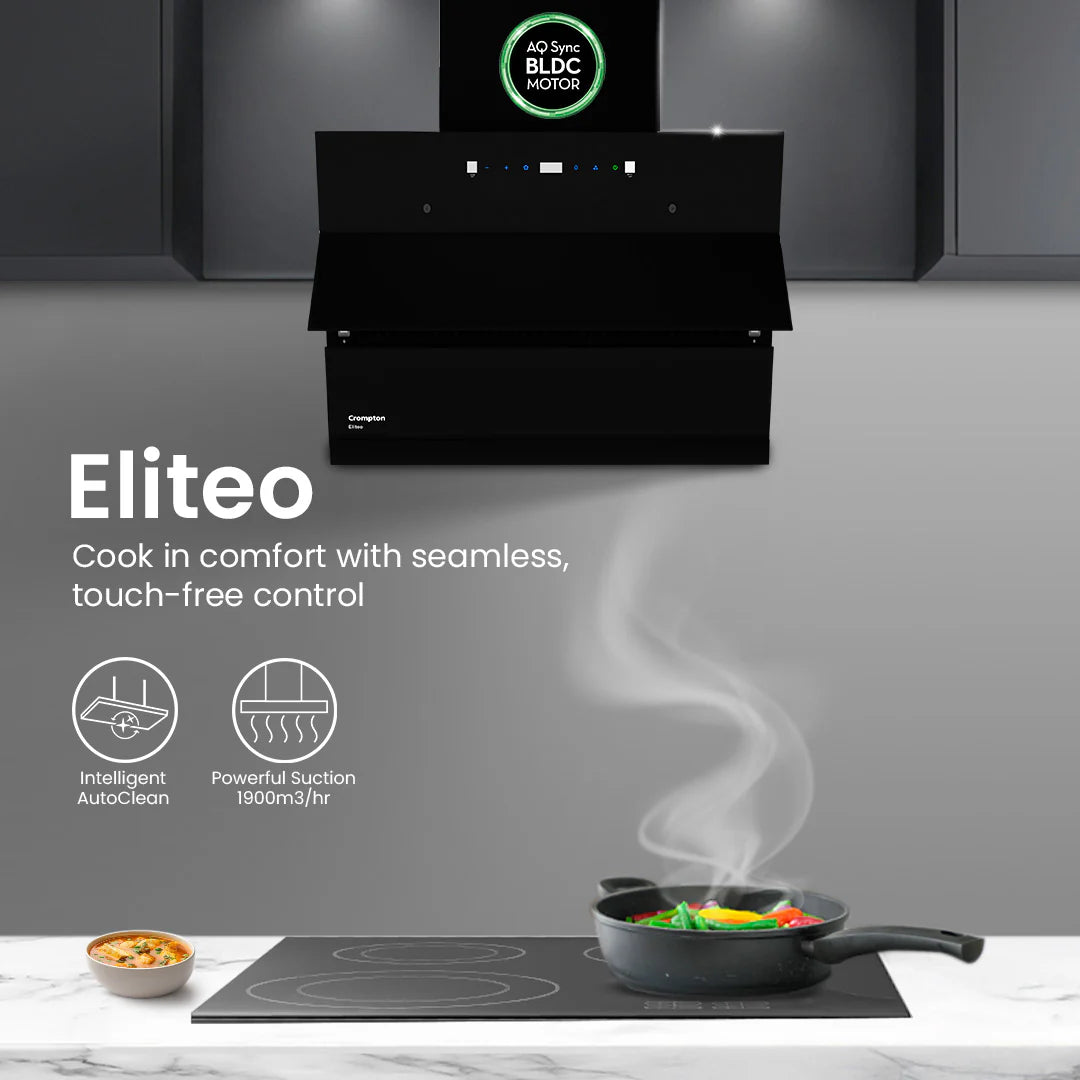 Crompton Eliteo Inclined 60 cm(ELI-60) Chimney | Filterless Technology | Smart ON feature | Auto Clean