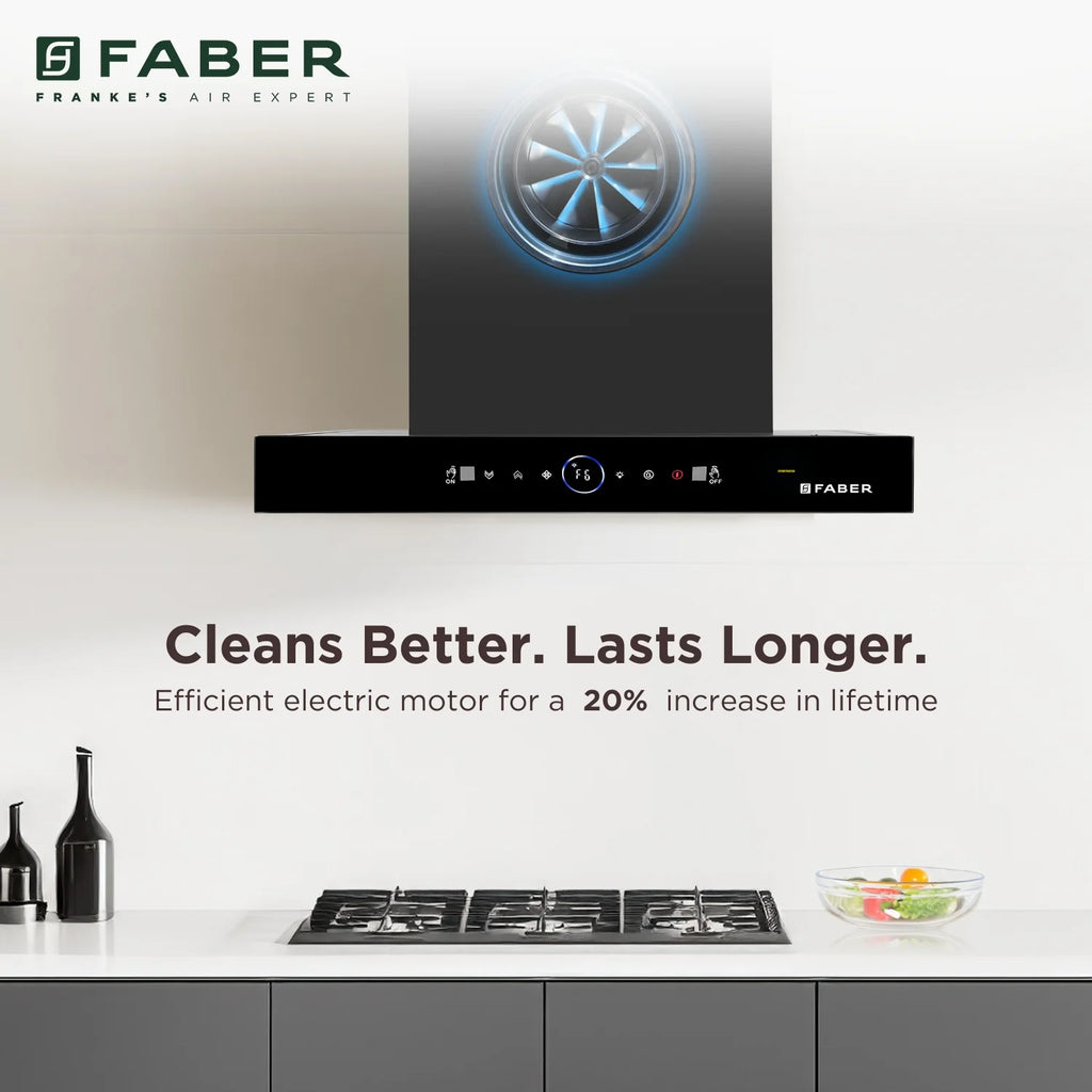 Faber Dazzle BLDC Filterless Auto Clean Kitchen Chimney 60 cm | Powerful Suction | Black