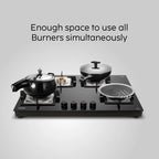 Glen 4 Burner Built-in Glass Hob | Premium Forged Brass Burners | Auto Ignition | Toughened Glass Finish