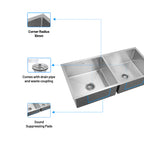 Glen 37" x 18" x 9" Sink 304 Grade Stainless Steel Handmade Double Bowl Kitchen Sink | Matte Finish | Heavy-Duty