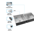 Glen 37" x 20" x 9" Sink 304 Grade Glen Stainless Steel Handmade Double Bowl Kitchen Sink | Matte Finish | Heavy-Duty