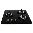 Faber Maxus 60 cm 3 Brass Burner Built-in Gas Hob with Black Tempered Glass Top | Auto-Ignition