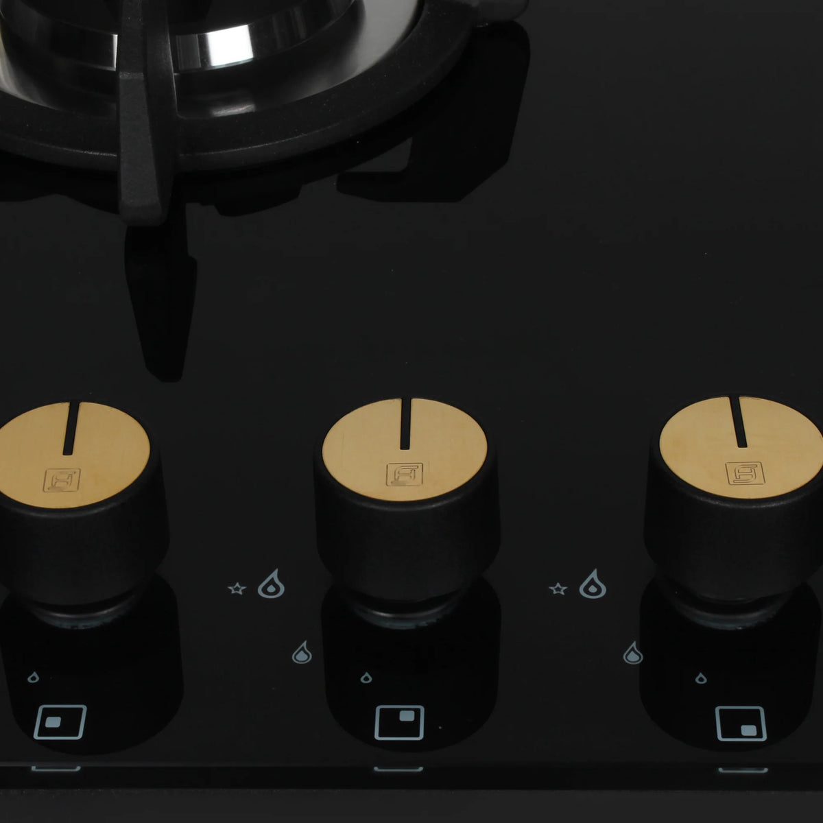 Faber Maxus 60 cm 3 Brass Burner Built-in Gas Hob with Black Tempered Glass Top | Auto-Ignition