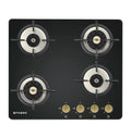 Faber Maxus 60 cm 4 Brass Burner Built-in Gas Hob with Black Tempered Glass Top | Auto-Ignition