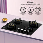 Crompton Hob Viona  Black 60 cm 4 Burner | Premium Brass Burners | Auto Ignition | Toughened Glass Finish